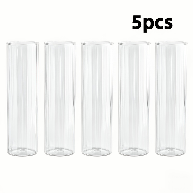 TEMU 5pcs Set Of Transparent Plastic Small Vases, Mini Striped Cylindrical Home Decor Flower , High Cost-performance Wedding Party Table Centerpiece,