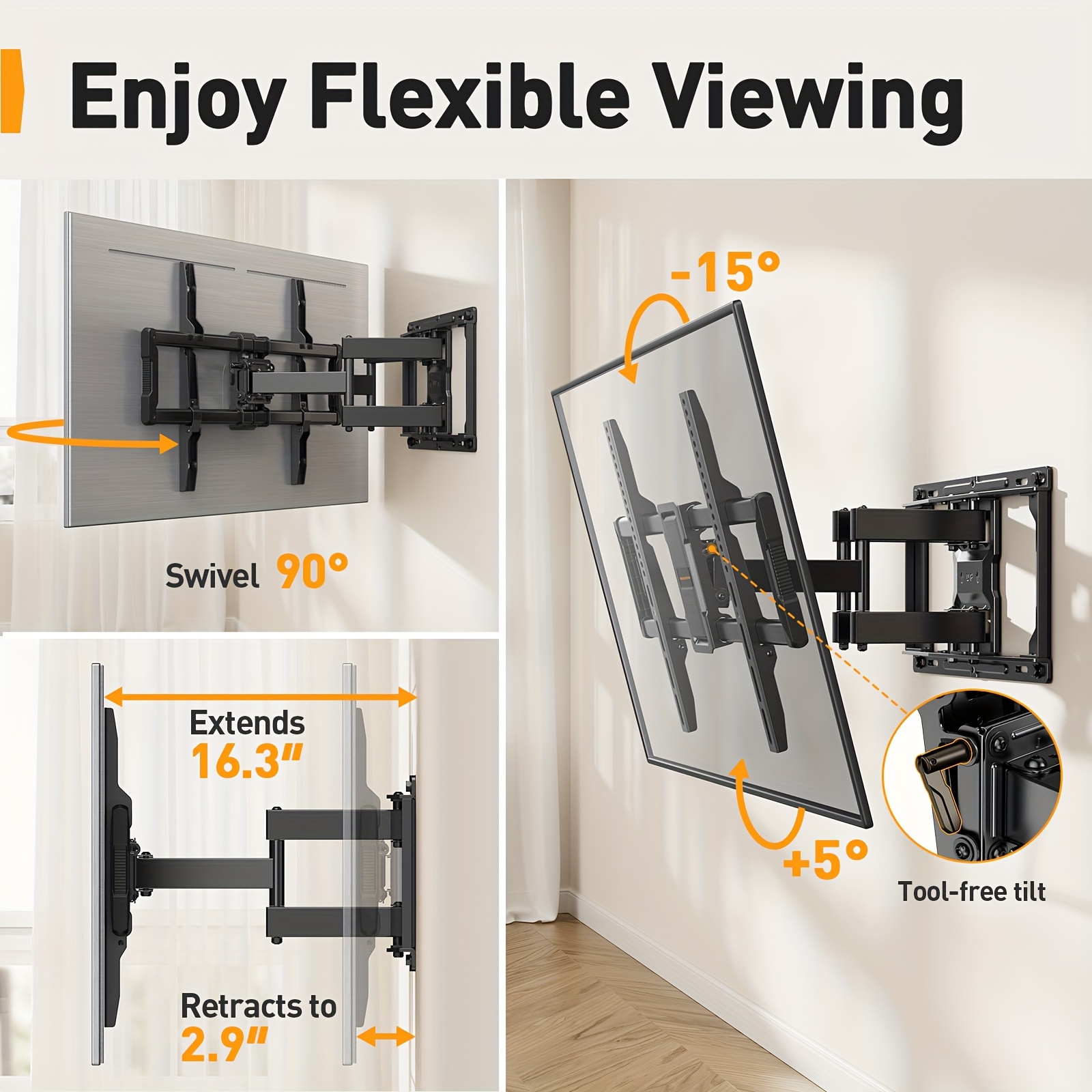 [Dreamsmith TV Wall Mount] Dreamsmith Full Motion TV Wall Mount Bracket | 40-86 Inch, Dual Articulating Arms, Swivel & Tilt, 132 lbs Capacity, Max VESA 600x400mm, Fits 12
