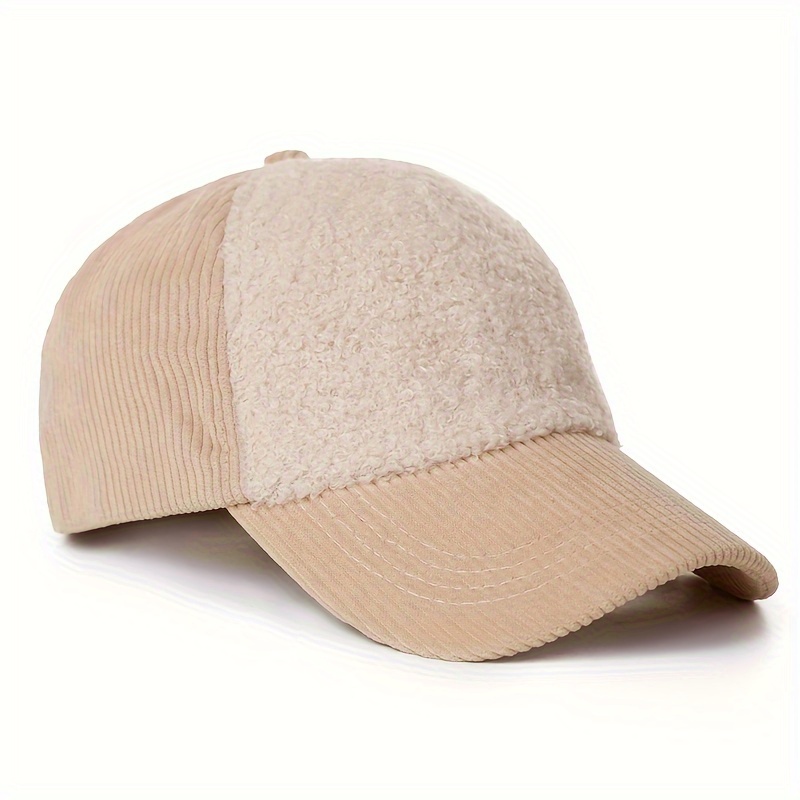 

Casquette de baseball réglable en velours côtelé pour femmes et hommes, bonnet d'hiver chaud en polyester tricoté respirant de couleur unie à bord incurvé, casquette de sport décontractée.