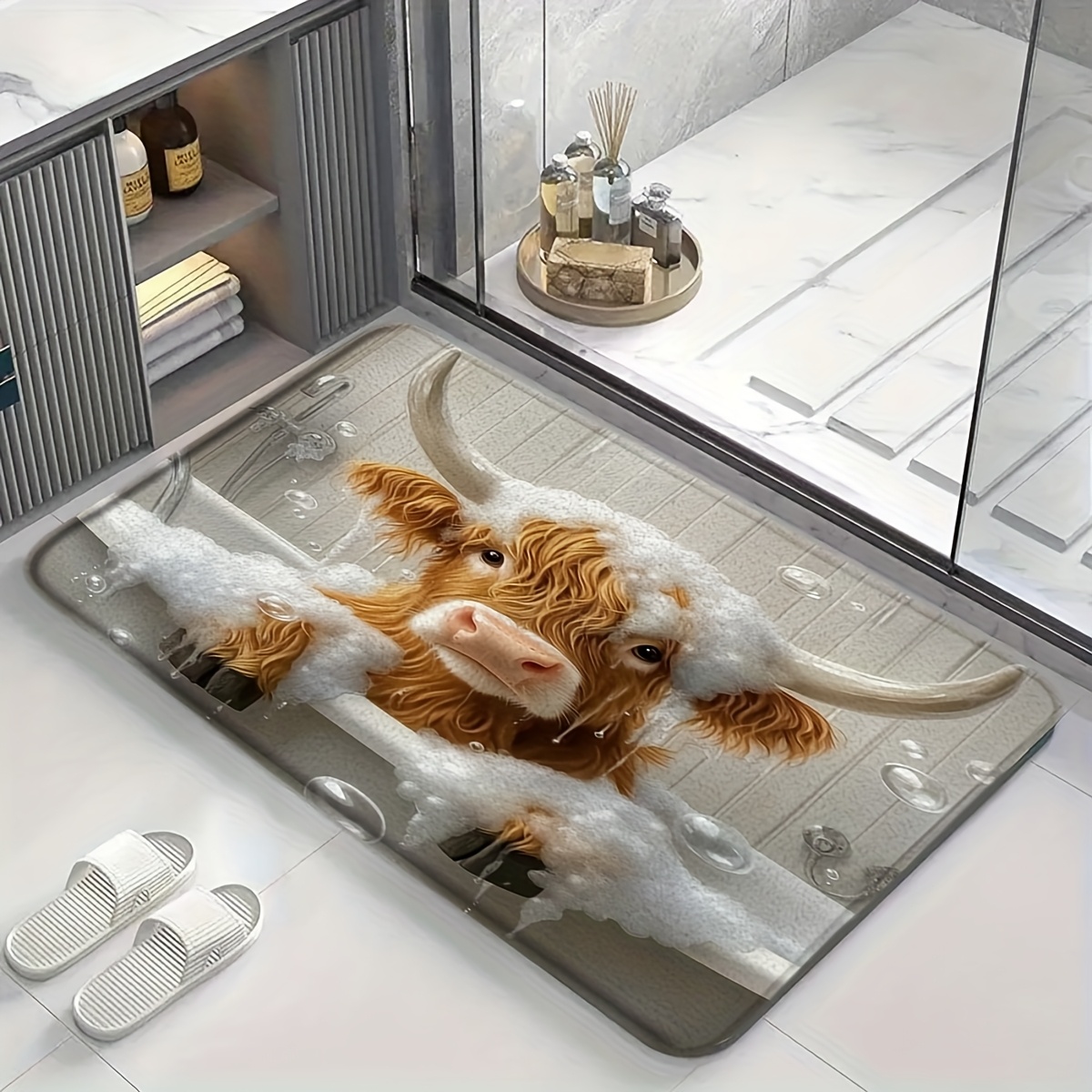 TEMU Tapis de bain fantaisiste à motif de vache des , parfait pour les de bain, les douches, les buanderies, , les salons et autres espaces, que pour