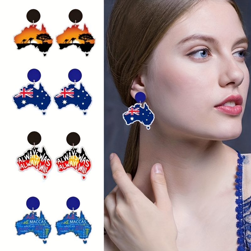 new australia map   earrings kangaroo sunrise landscape letter wood earrings decorative gift