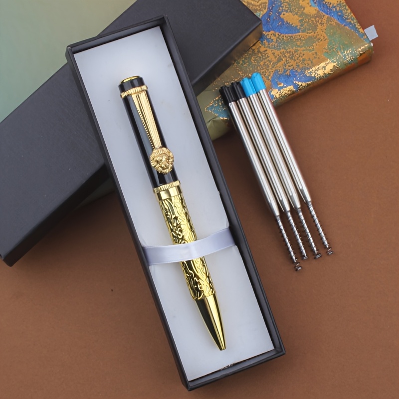 A Gift Box Set Of Ballpoint Pen+4 Pen Cores, Featuring A Unique And Stylish Lion Ballpoint Pen