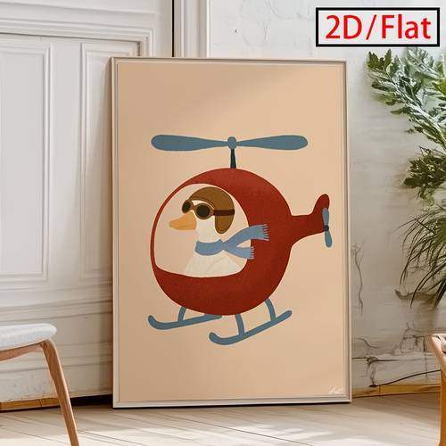 2d flat 1pc frameless 2d flat cute goose art kids room decor blue pattern childrens room whimsical art animal airplane poster childrens gift unique playroom fun canvas painting wall decor suitable for dining room hotel