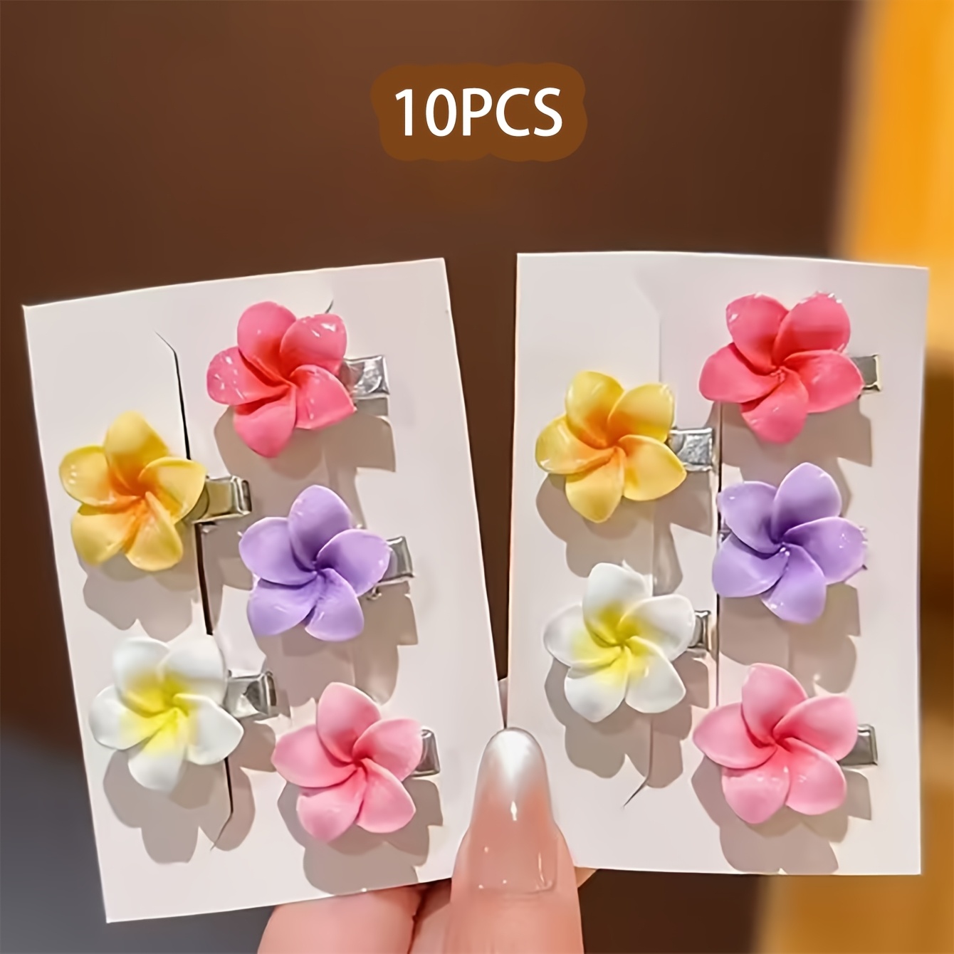 E-shop 10 Stk. Haarklammern mit Farbverlauf-Frangipani, Haarspangen im Bohemian-Stil mit fünfblättriger Blume, Haarschmuck für Pony abstehende