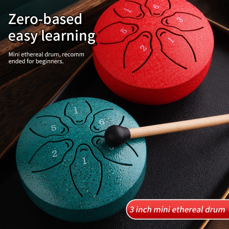 

1pc Mini Drum For Kids And Beginners, 3-inch Professional Hand Percussion Instrument, Carbon Steel Material, Includes Carrying Case, Multiple Colors