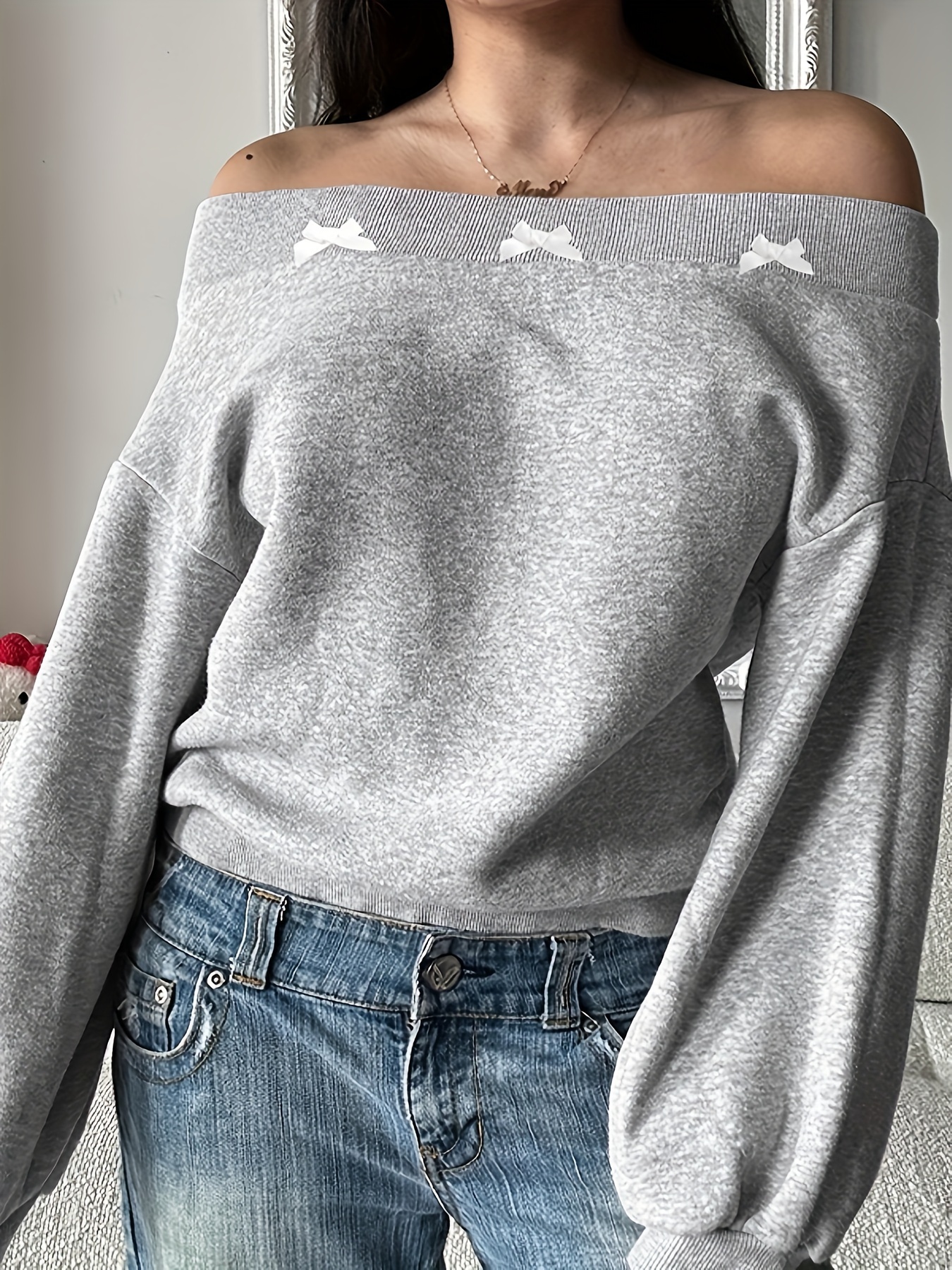 y2k shoulder sweatshirt bow accents women's Temu Ireland