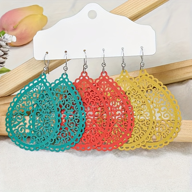 

12 Pieces Water Drop Pendant Earrings, Elegant Bohemian Style Copper Jewelry, Simple And Unique Female Decoration