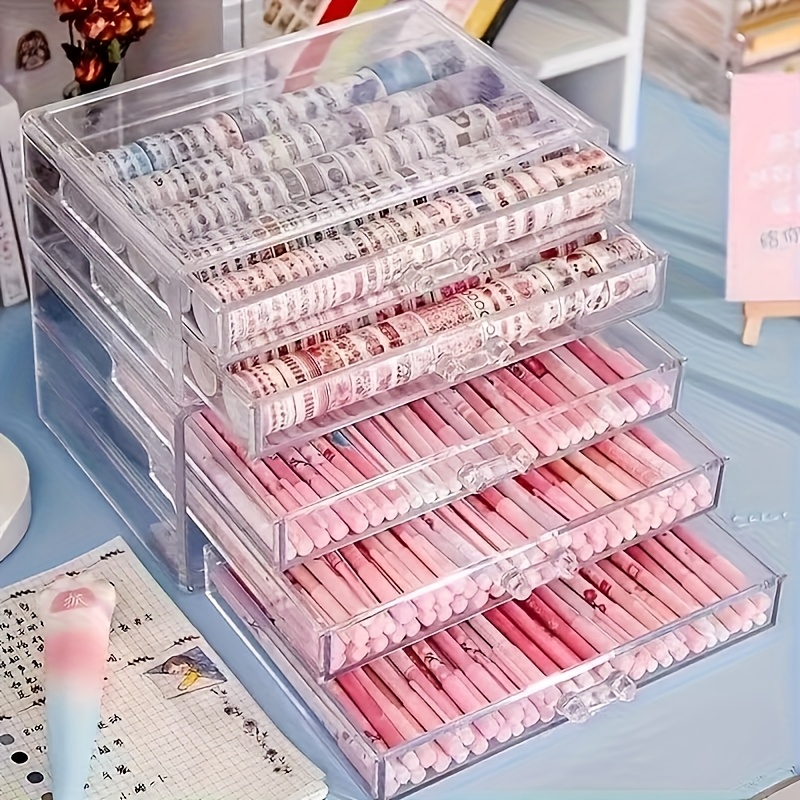 a 5 layer transparent acrylic desk organizer with drawers a modern multifunctional storage solution for cosmetics stationery and office supplies desk storage box stylish storage box plastic drawers desk drawer organizer jewelry box jewelry boxes Product details 3
