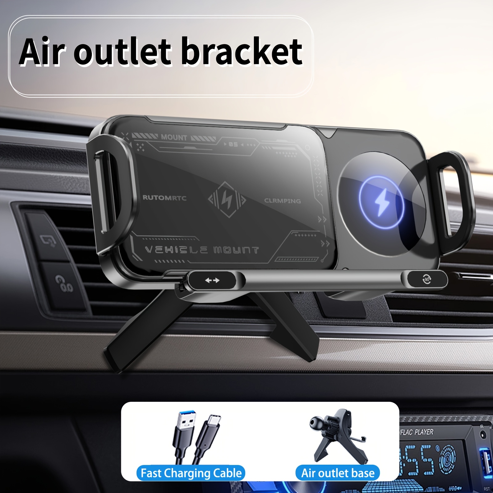 TEMU 15w Wireless Car Charger Holder For Fold5 Fold4 Fold3 Fold2 Fold /15/14/13/12 Pro .3-inch-6.9-inch Mobile Phone Automatic Clamping, Electric
