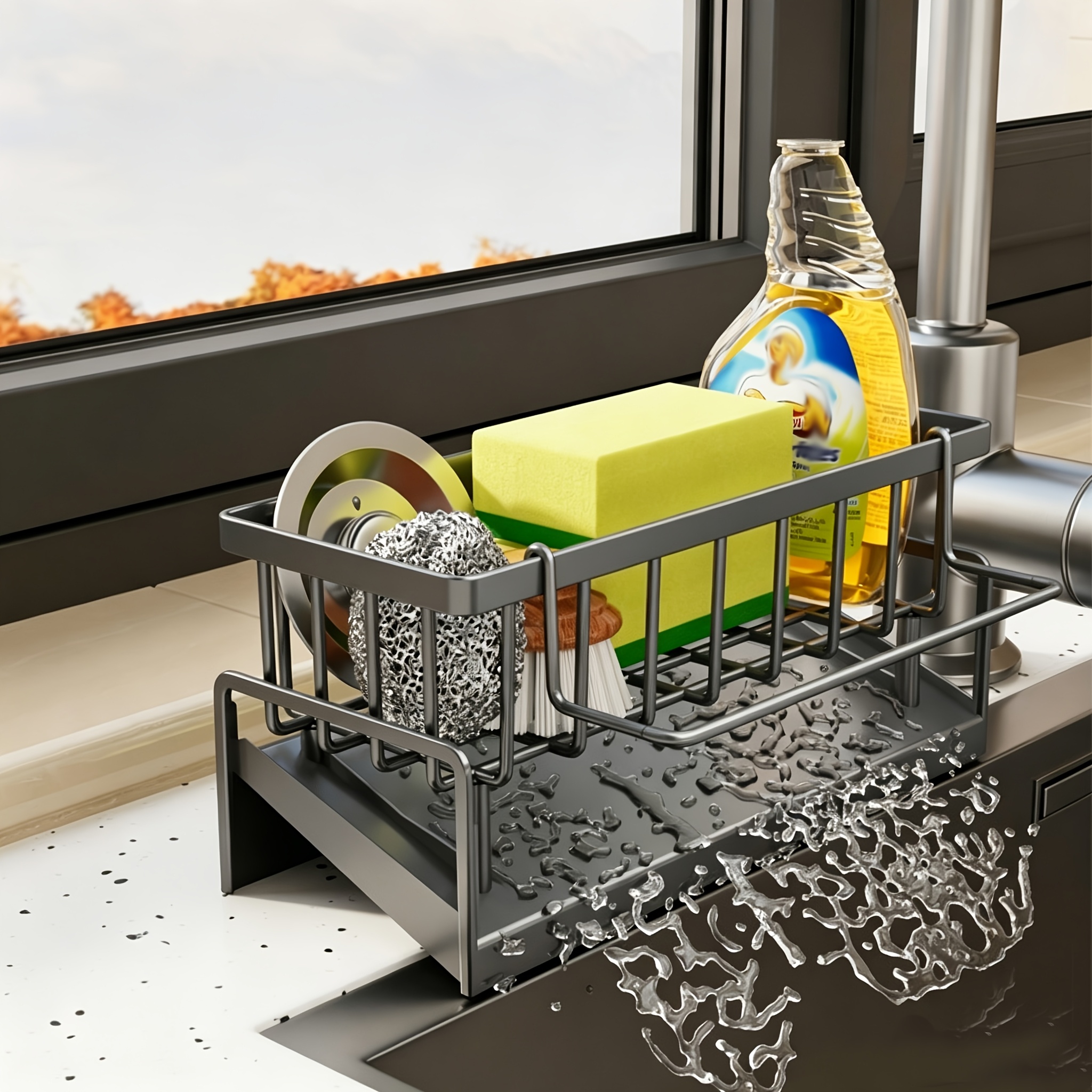 Multi-Functional Kitchen Sink Organizer with Towel Rack