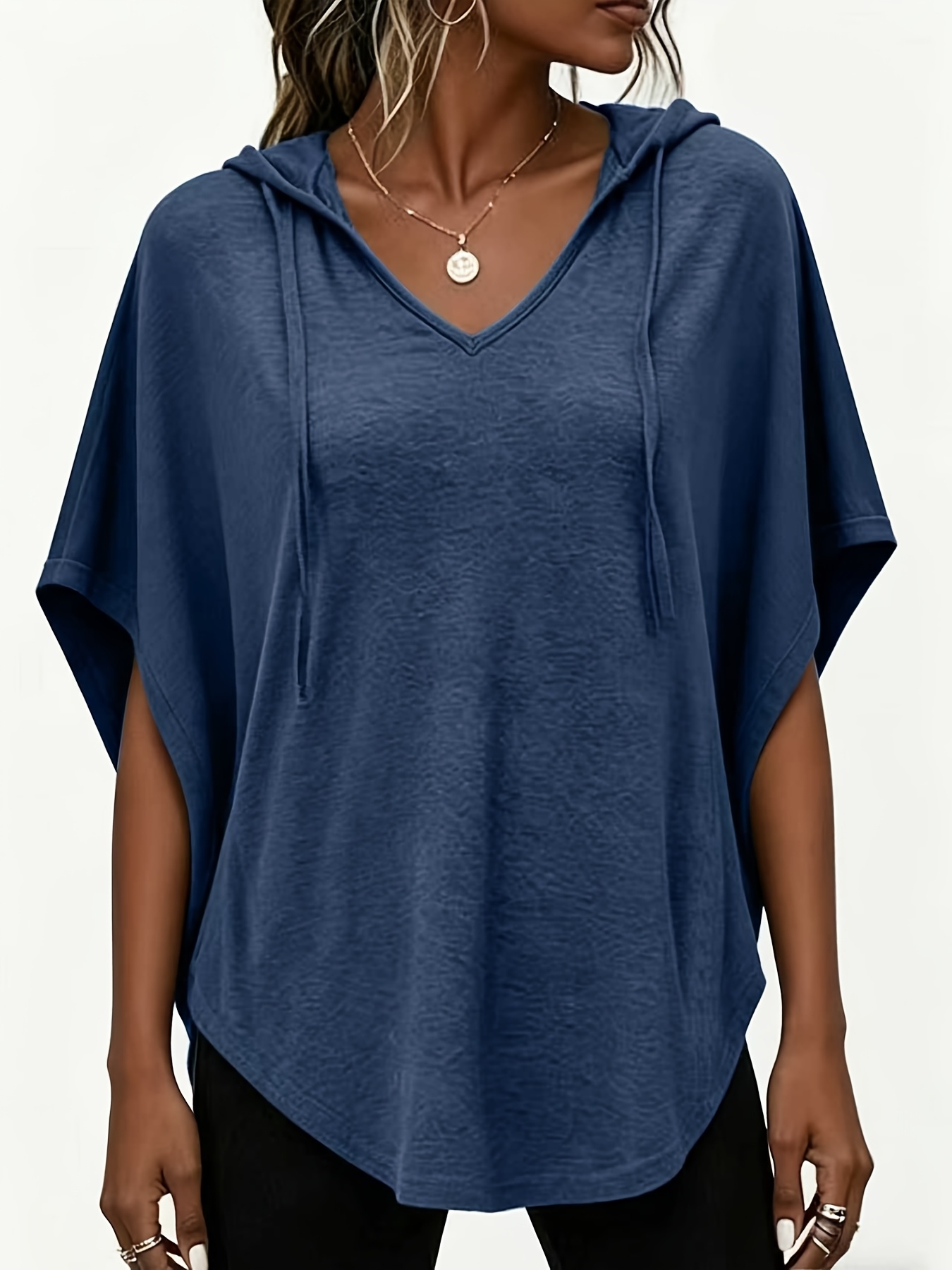 plus size spring summer plus size womens top t shirt solid color fashionable and elegant hooded t shirt for women