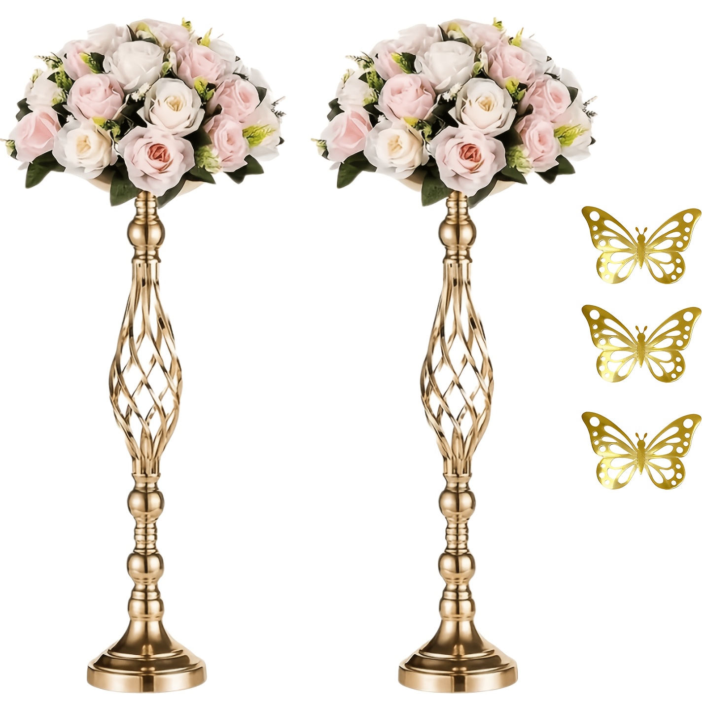 TEMU 2 Multifunctional Metal Flower Stands (3 Decorative Butterflies Included As A Gift) Vase And Pillar Candle Holders For Wedding, Banquet, Event,