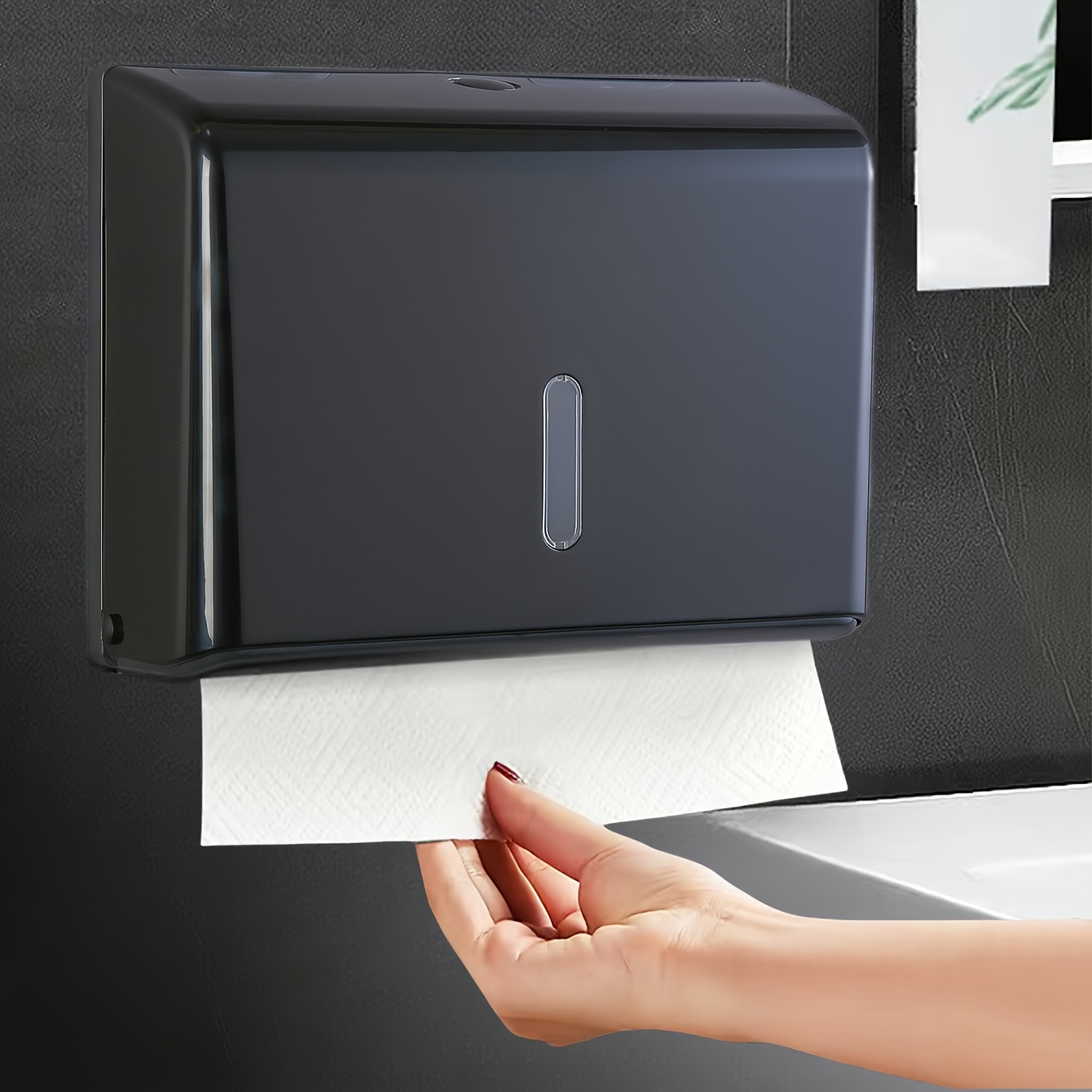 TEMU Caja de pañueles de gran capacidad que puede más de 200 hojas de toallas de papel. Incluye accesorios de instalación sin perforación. Hecha de