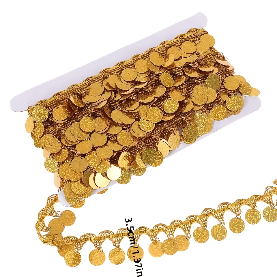 Vintage Golden Coin Sequin Embroidery Lace Trim for DIY Projects
