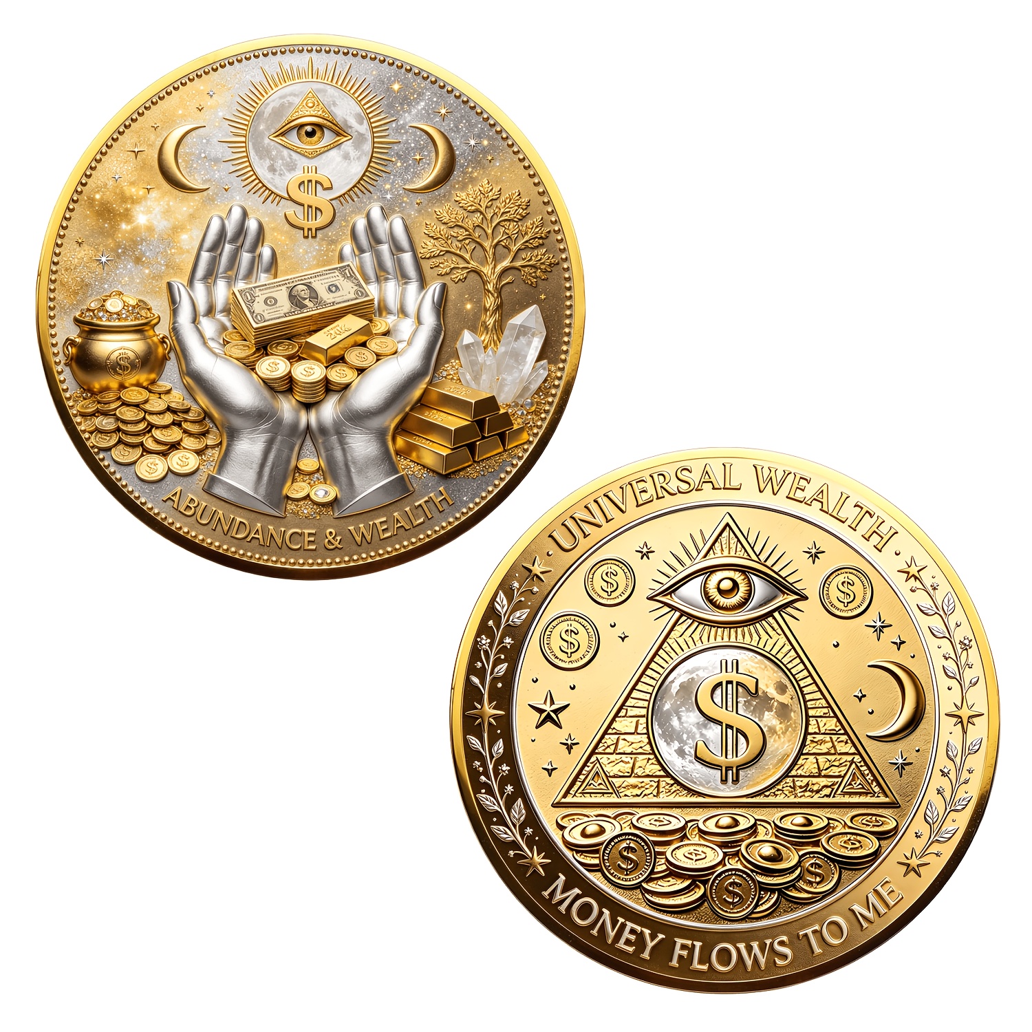 Image of Coin, All- Eye Coin, Fortune Charm, Symbol Of Omniscient Protection, Obstacles, Drives Away Negative Energy, Safeguards Personal Fortune, Portable Pocket Size, Suitable For Men's Birthday Gift