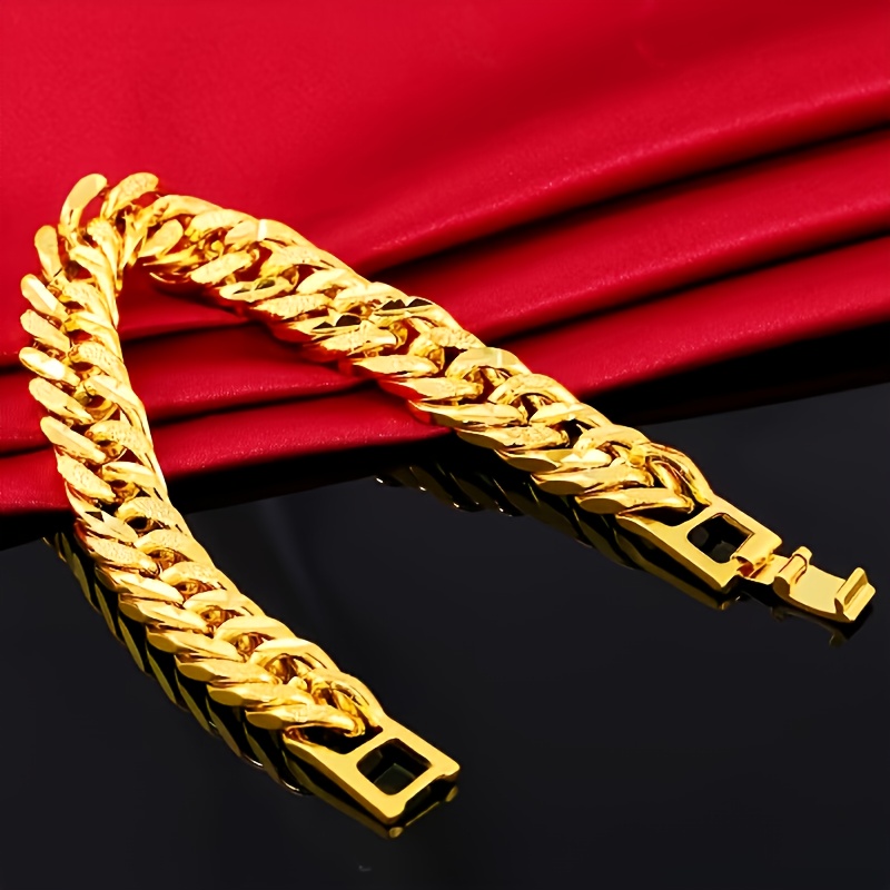 Image of 's 12mm Wide Stainless Steel Golden-tone Double-row Hip-hop Bracelet, A And Fashionable Accessory Suitable For Festive Occasions, Parties, And Versatile Luxury Wear For Men And Women