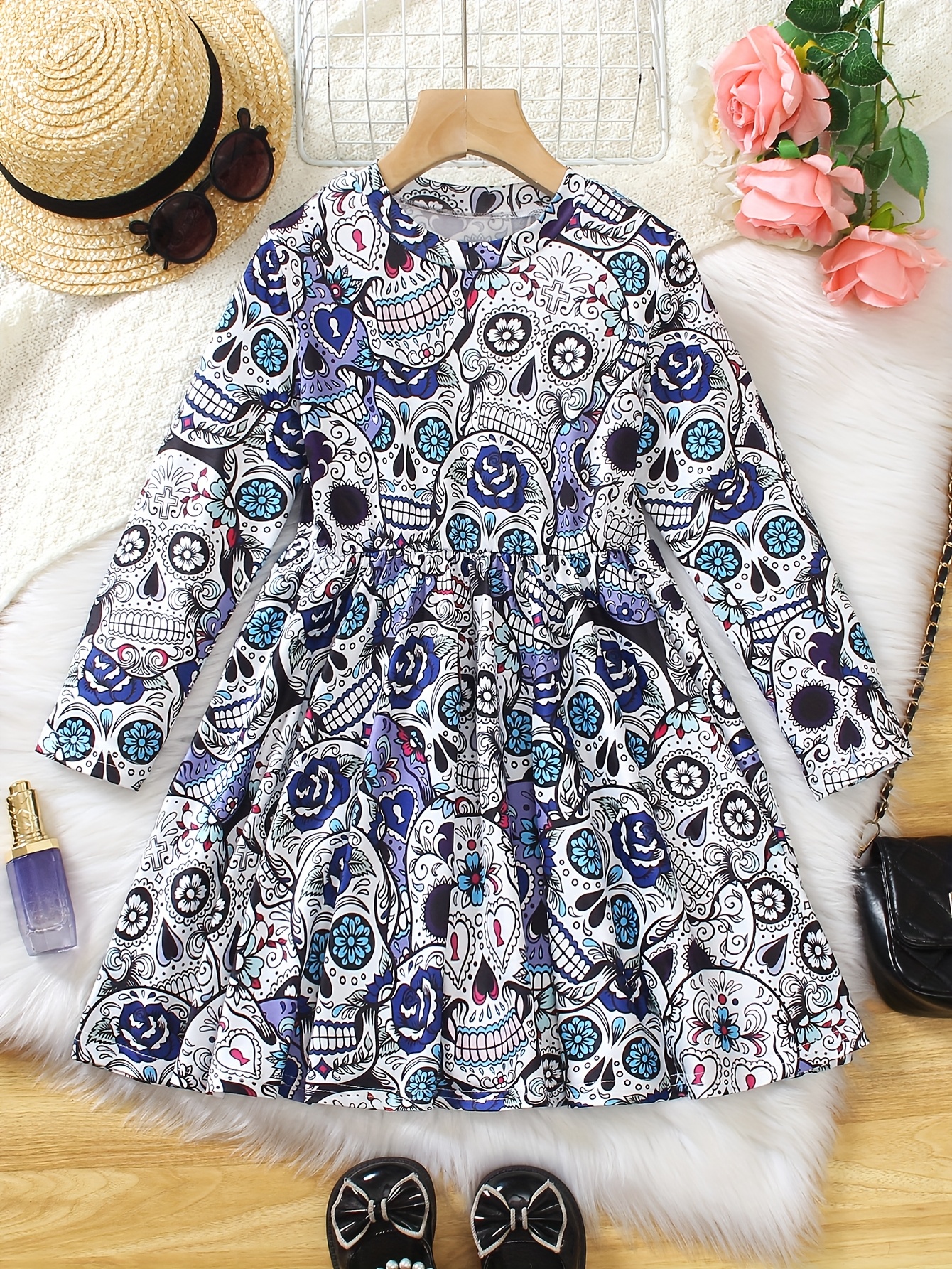 girls' halloween skeleton floral embroidered dress | High-quality &  Affordable | Temu
