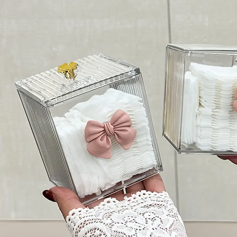 *. Wattestäbchen Aufbewahrungsbehälter, Wattestäbchenbox, Badezimmerbehälter mit Deckel zur Aufbewahrung und Organisation, Kosmetik Organizer für die Schminkkommode, für Wattestäbchen, Wattepads,