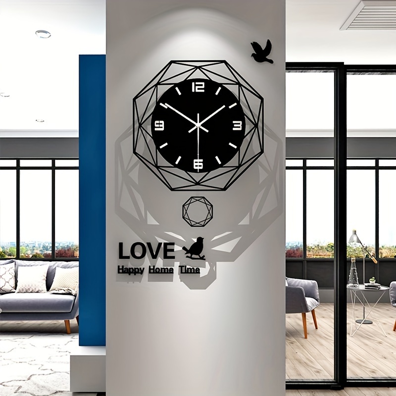 

Silent Geometric Wall Clock With Swing - Battery Operated, No Ticking Sound, Living Room, Office, Bedroom Decor