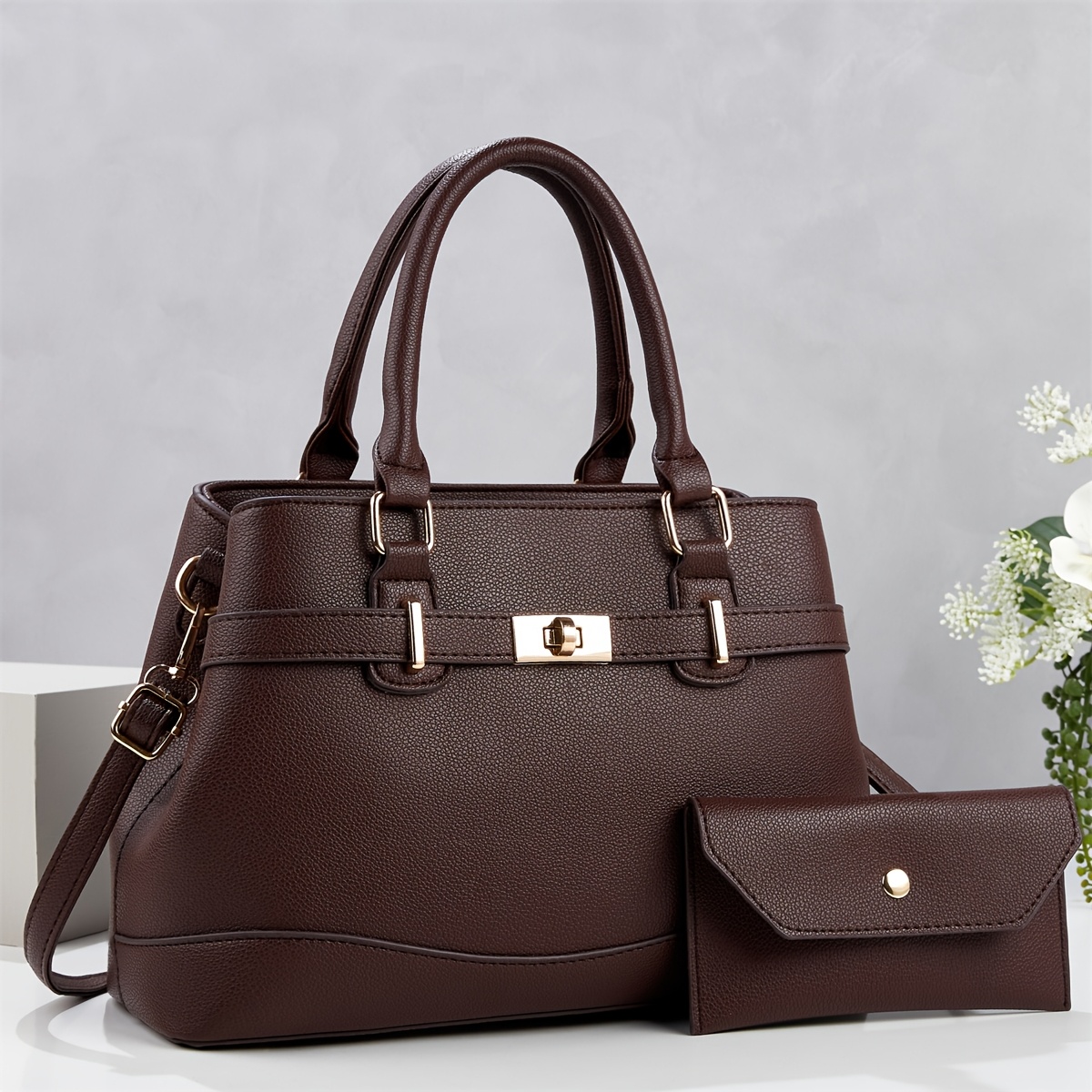 TEMU [piauuda] Brand Women's Set 26 New European Fashion Trendy Lychee Texture Individual Commuter Large Capacity Gift Women' Bag 2pcs Set