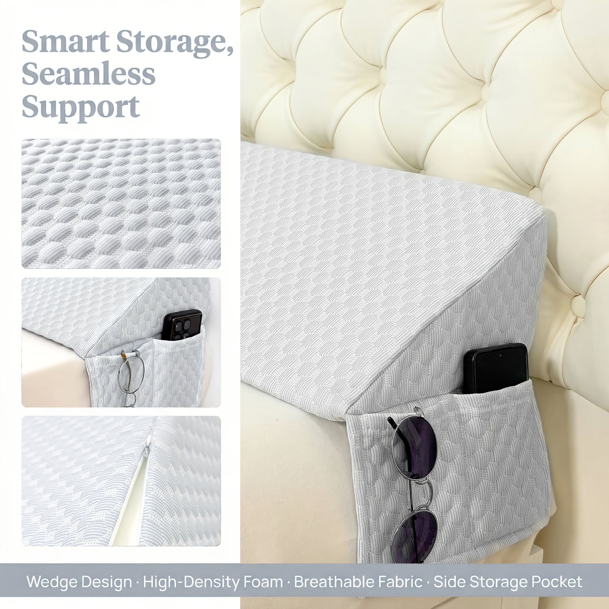 TEMU 1pc Wedge Pillow, Removable & Machine Washable Cover, Head, Neck & Back Pressure, Suitable For Rental, Dorm & Home Use, In Short, Twin, Full,