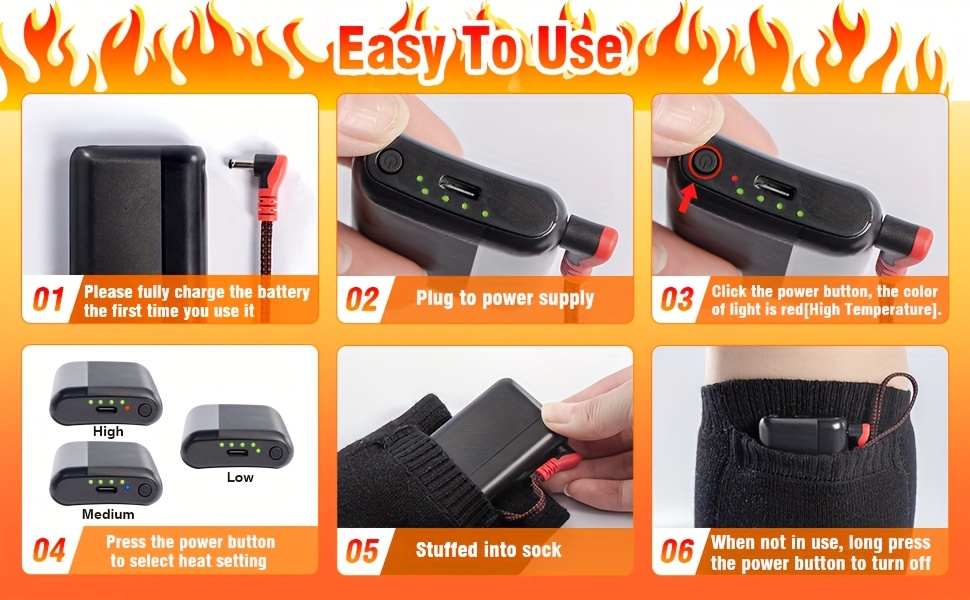heated socks of wool for men women 4000mah rechargeable heated socks with 3 heat settings electric heated socks   warmer socks for cycling camping skiing hiking hunting winter outdoor sports Product details 7