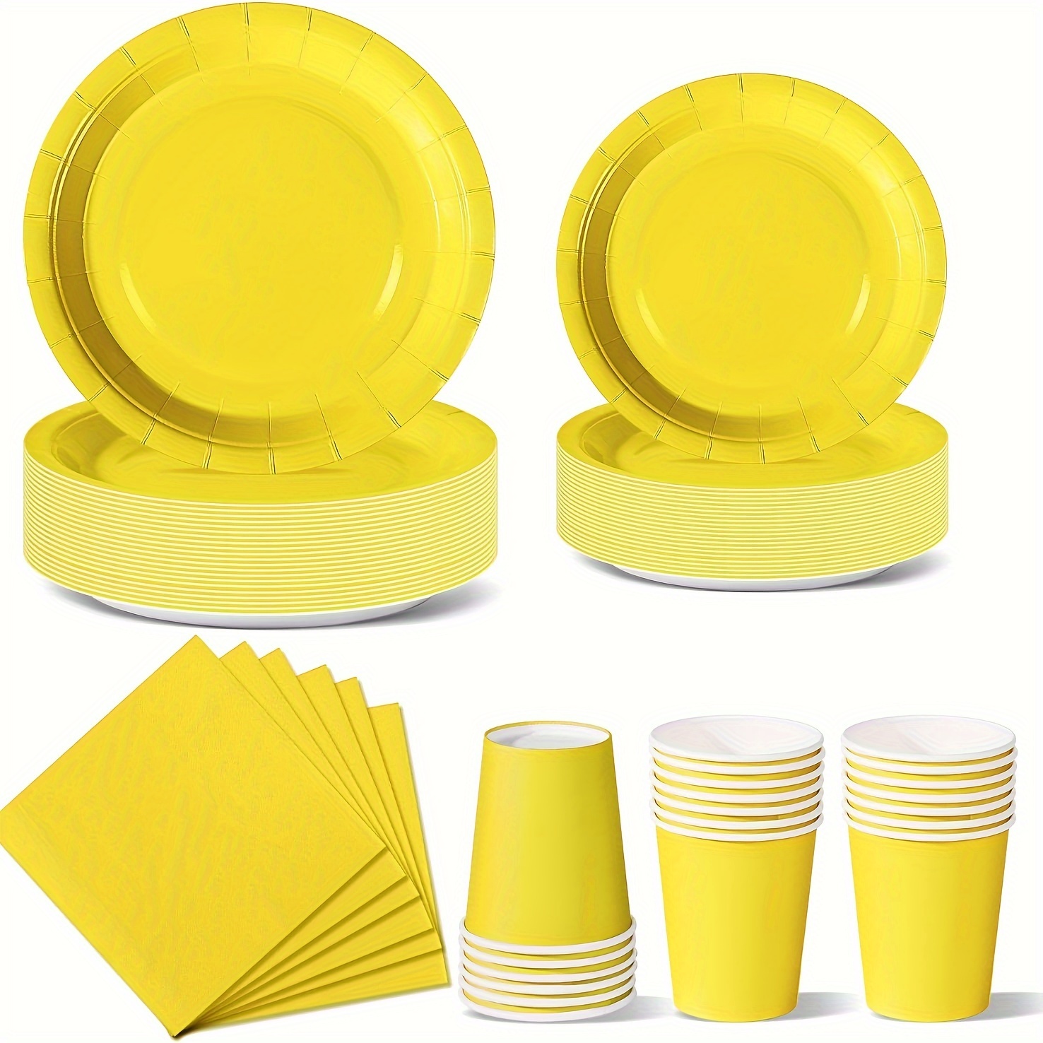 yellow party tableware set: solid color paper plates cups Temu