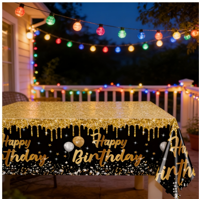 TEMU 1pc Is A Black And Tablecloth Suitable For Rectangular Birthday Decorations