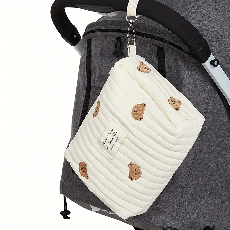 

Cute Bear Diaper Storage Bag, Portable Zipper Embroidery Storage Bag