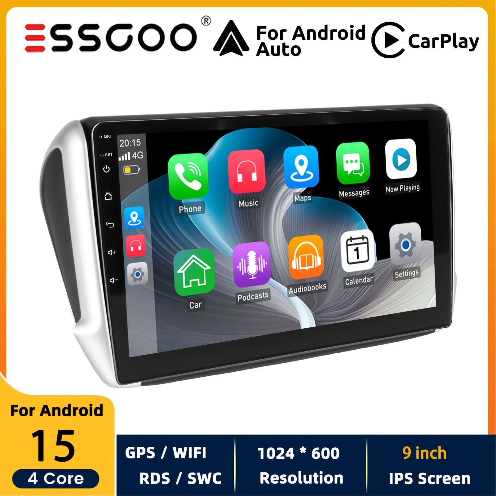 Image of Essgoo 9-inch 4+64gb 15 Car Stereo For 2008 2013-2019 And Auto Hd Touchscreen Radio Display With Wireless, Wifi, Gps, , Fm