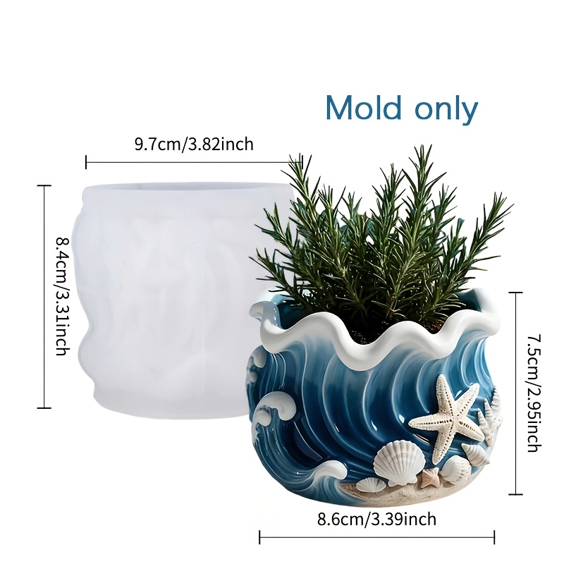 E-shop Wellenmuschel Seestern Geformte Dosenkörper Silikonform, Tonform, Frischer Ozean-Stil Design, 3D Wellenform, Formdetails Exquisit und