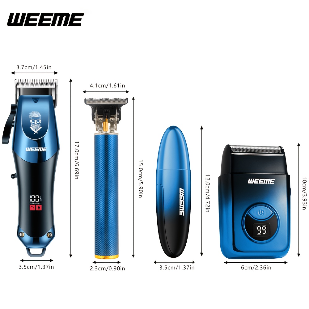 TEMU Juego de cortapelos eléctrico WEEME, 1 pieza/3 piezas/4 piezas opciones multiespecificación, kit de corte de pelo para hombre. Alimentación por