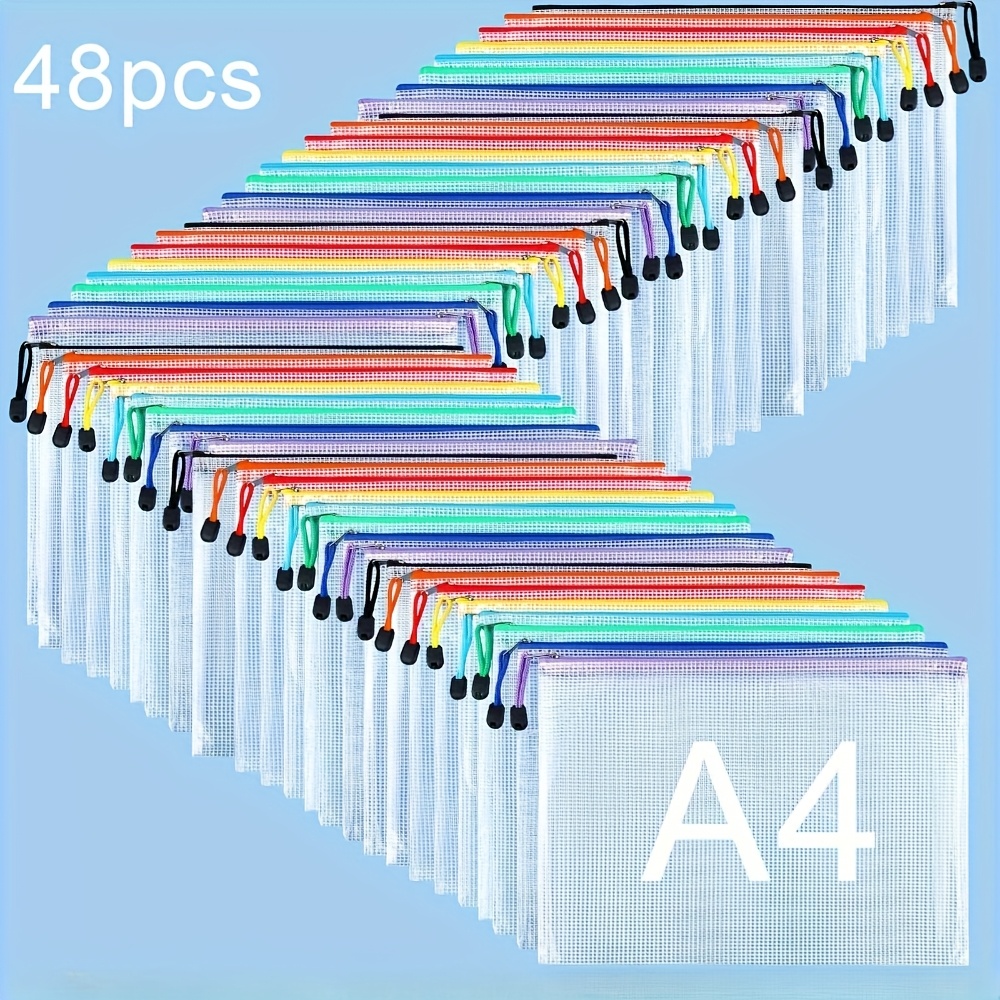 E-shop Dokumententaschen, erhältlich in Sets mit 16, 32 oder 48 Stück, mit Mesh- mit Reißverschluss, A4-Format, ideal zum Organisieren und Aufbewahren