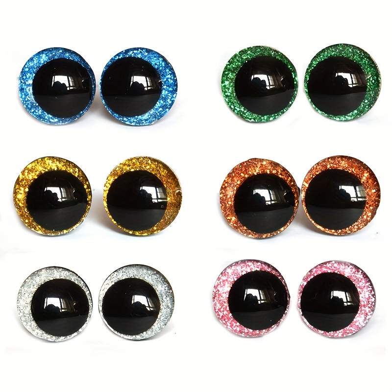 

12pcs Mixed Color Plastic Safety Eyes With Glitter For Amigurumi, Plush, And Felt Crafts - 3d Sparkle Toy Eyes For Diy Handmade Creations