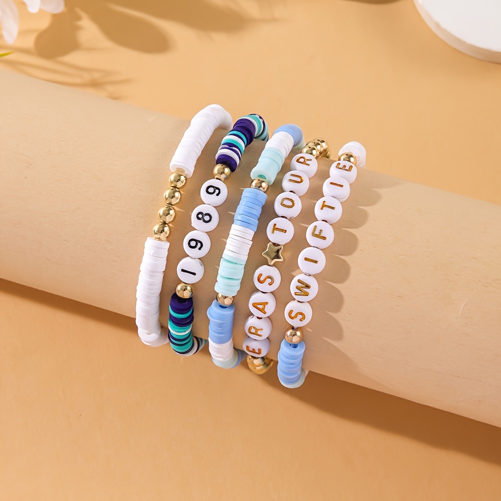 

-chic 5pcs Polymer Clay Bracelet Set With '1989' Lettering - Music Lovers, Festivals & Parties