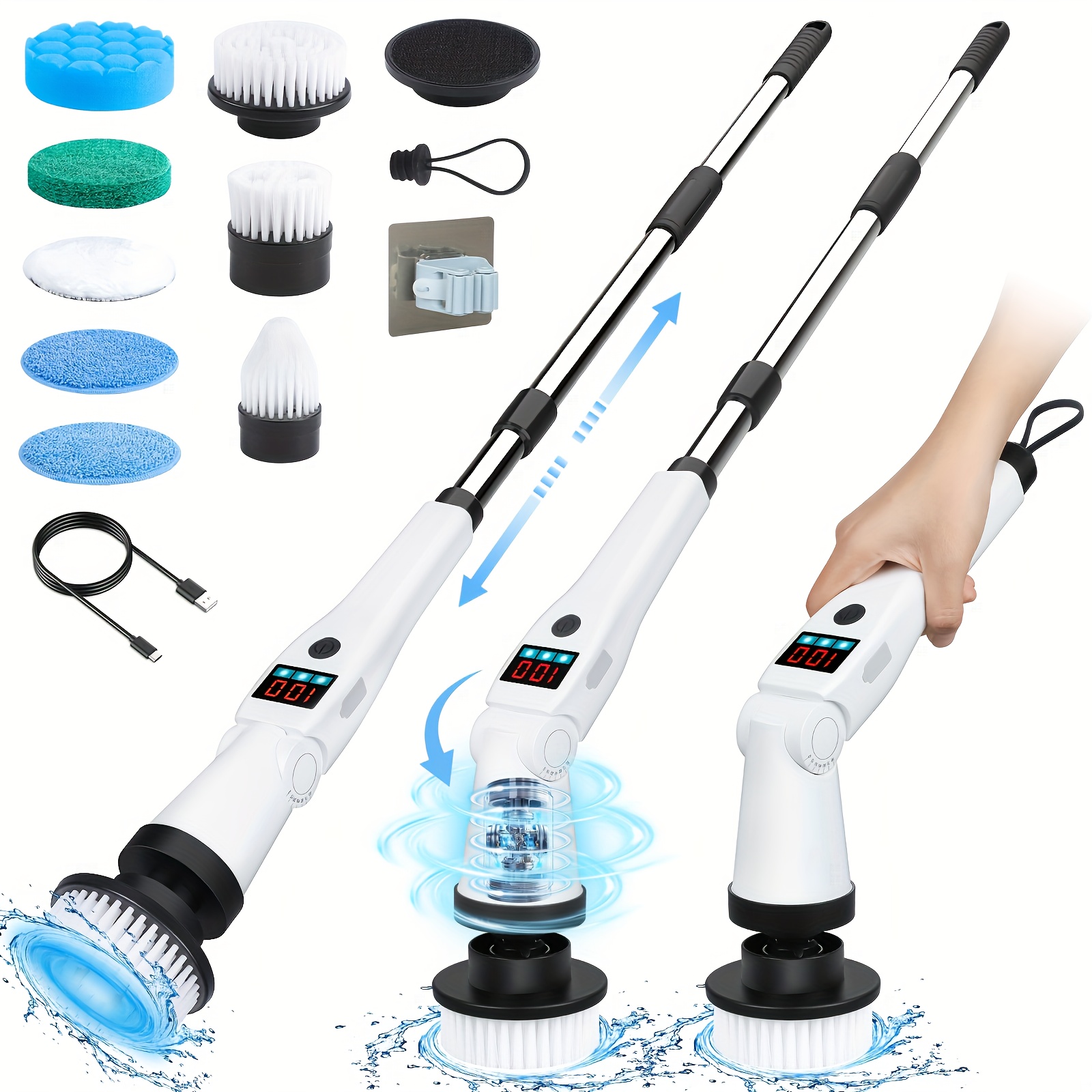 

Electric Spin Scrubber, Shower Scrubber With Long Handle & 3 , Rechargeable Cordless Power Scrubber, Retractable & Adjustable Angle For Cleaning Bathroom/tub/floor/tile