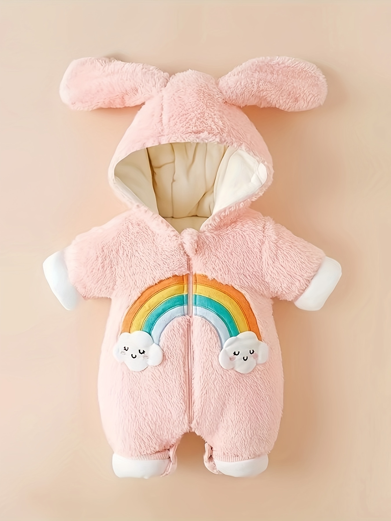 cozy fleece lined hooded romper baby girls cute cartoon Temu