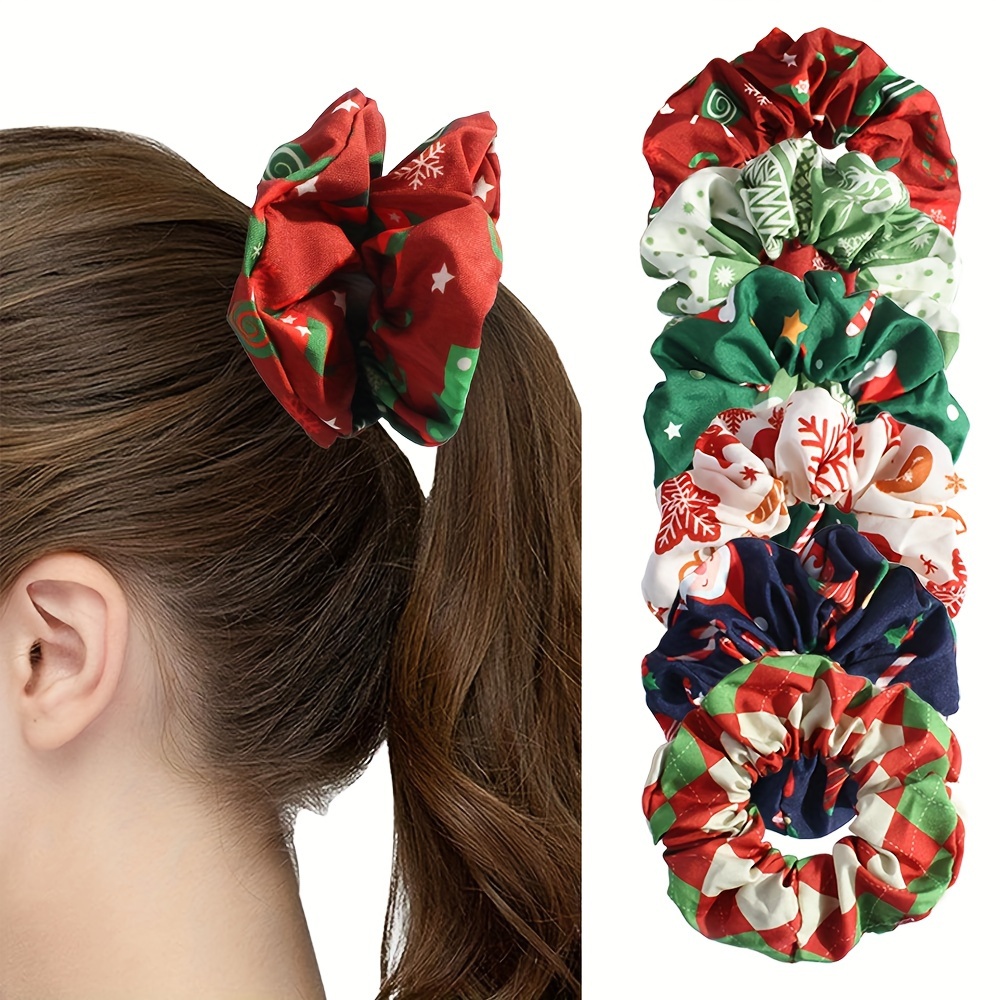 

1pcs Christmas Fabric Floral Printed Large Hair Scrunchie Fashion For Women Party Hair Accessories