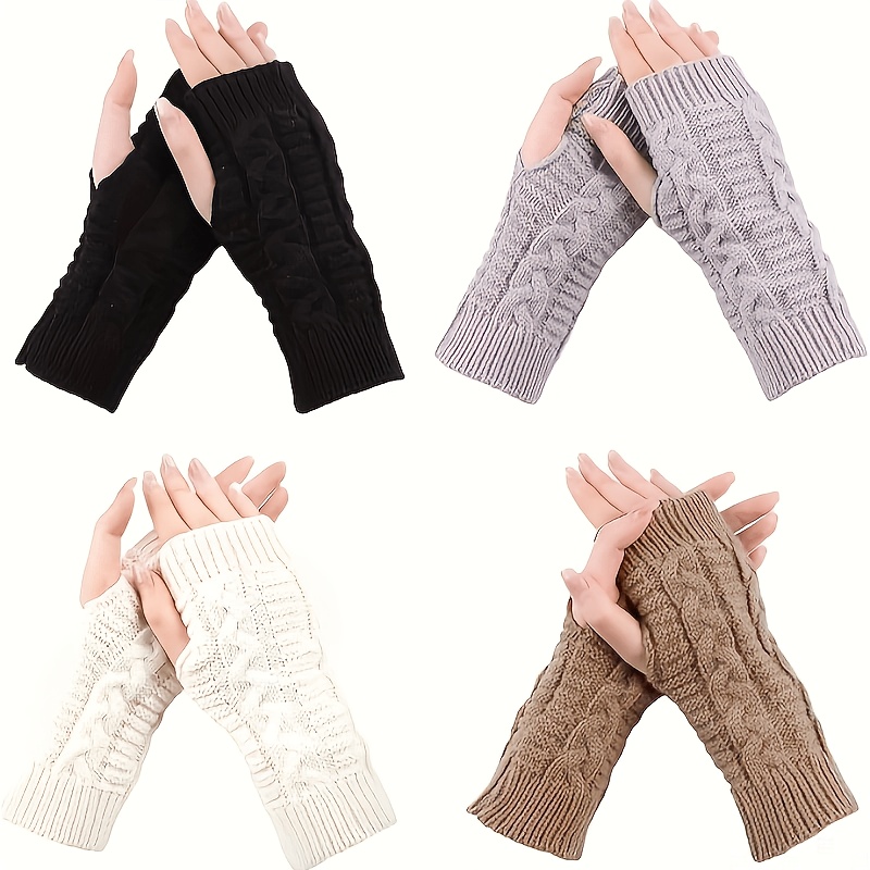 TEMU 4-pair Pack Women's Fingerless Gloves, Winter Thumb Hole Wrist Warmers, Men's Crochet Arm Warmers