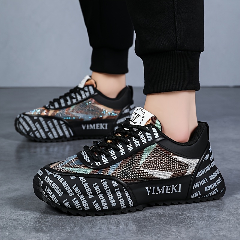 Baskets Homme Tendance Légères 1 paire de baskets à la mode pour hommes - Chaussures basses décontractées à lacets avec dessus en faux, intérieur en tissu et semelle en caoutchouc