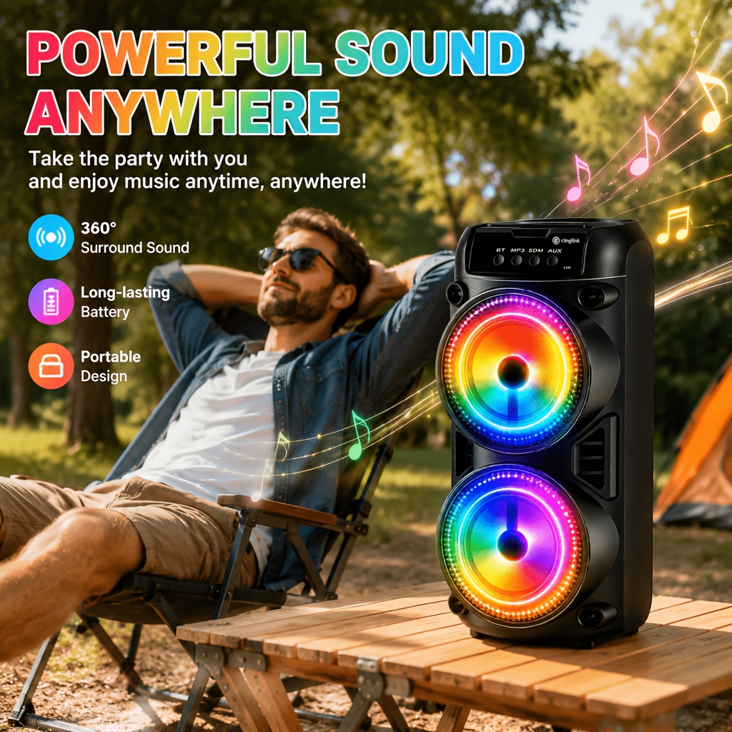 Image of 8888w Portable Wireless Bluetooth Speaker, Bluetooth 6.0 Heavy Loudspeaker, Cool Led Light Effect, Compatible With Fm Radio, Tws, Tf, Usb And Call, Fit For Outdoor Activities And Holiday Gifting