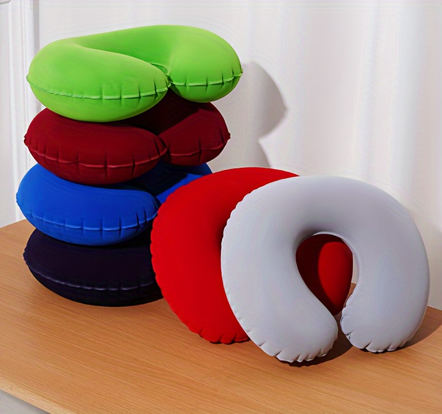 1pc inflatable c shaped pillow travel pillow inflatable pillow car airplane neck round pillow details 0