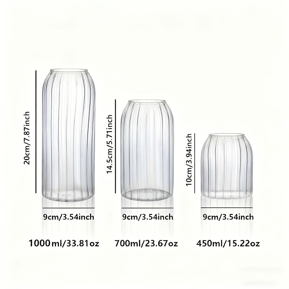 Image of Set Of 3, Glass Vase Set, Striped/ Vases, Vase Collection, Beautiful Decorative Items, Ornaments, Lightweight And Transparent, Easy To Clean, Dishwasher Safe, Packaged, Perfect Gift