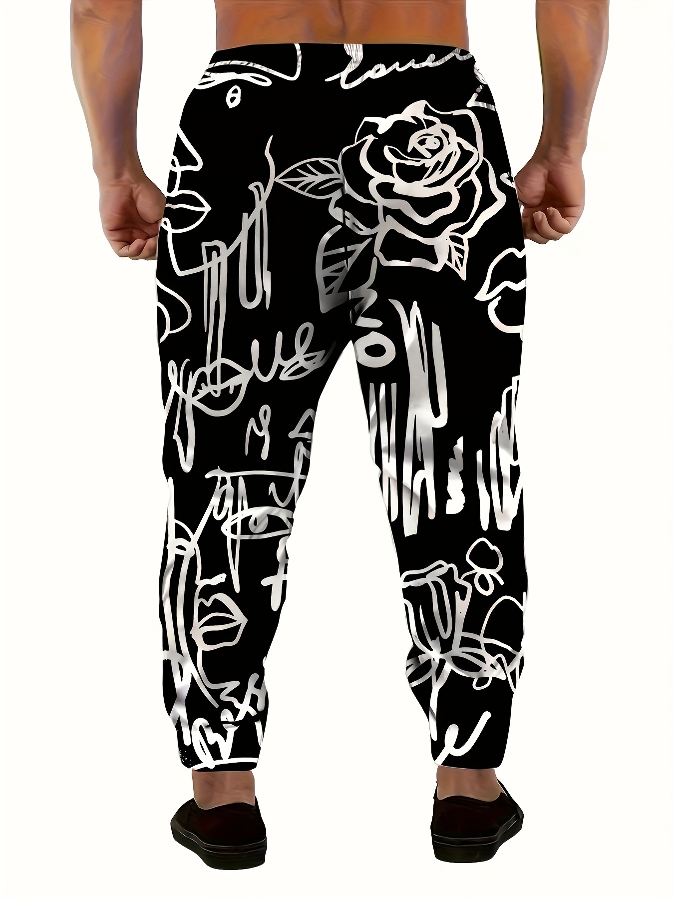 mens graffiti pattern print jogger sweatpants drawstring Temu