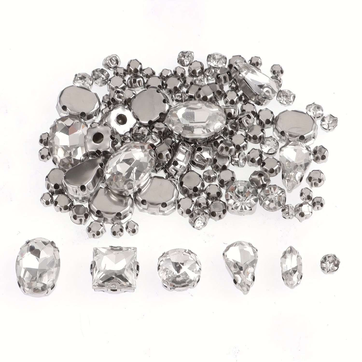 TEMU 100pcs Transparent White Rhinestones Mix Shapes Hand Sewing Claw Gems For Diy Jewelry Making