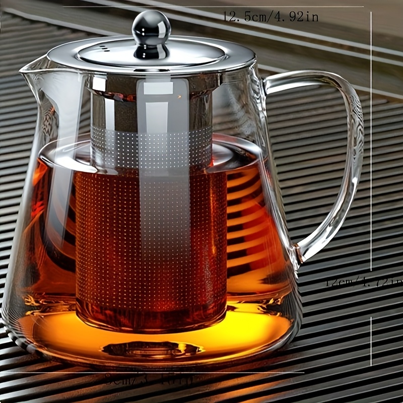 TEMU 1pc Household Glass Teapot Tea Set, Heat-resistant High-temperature Thick Boiling Water Pot With Filter