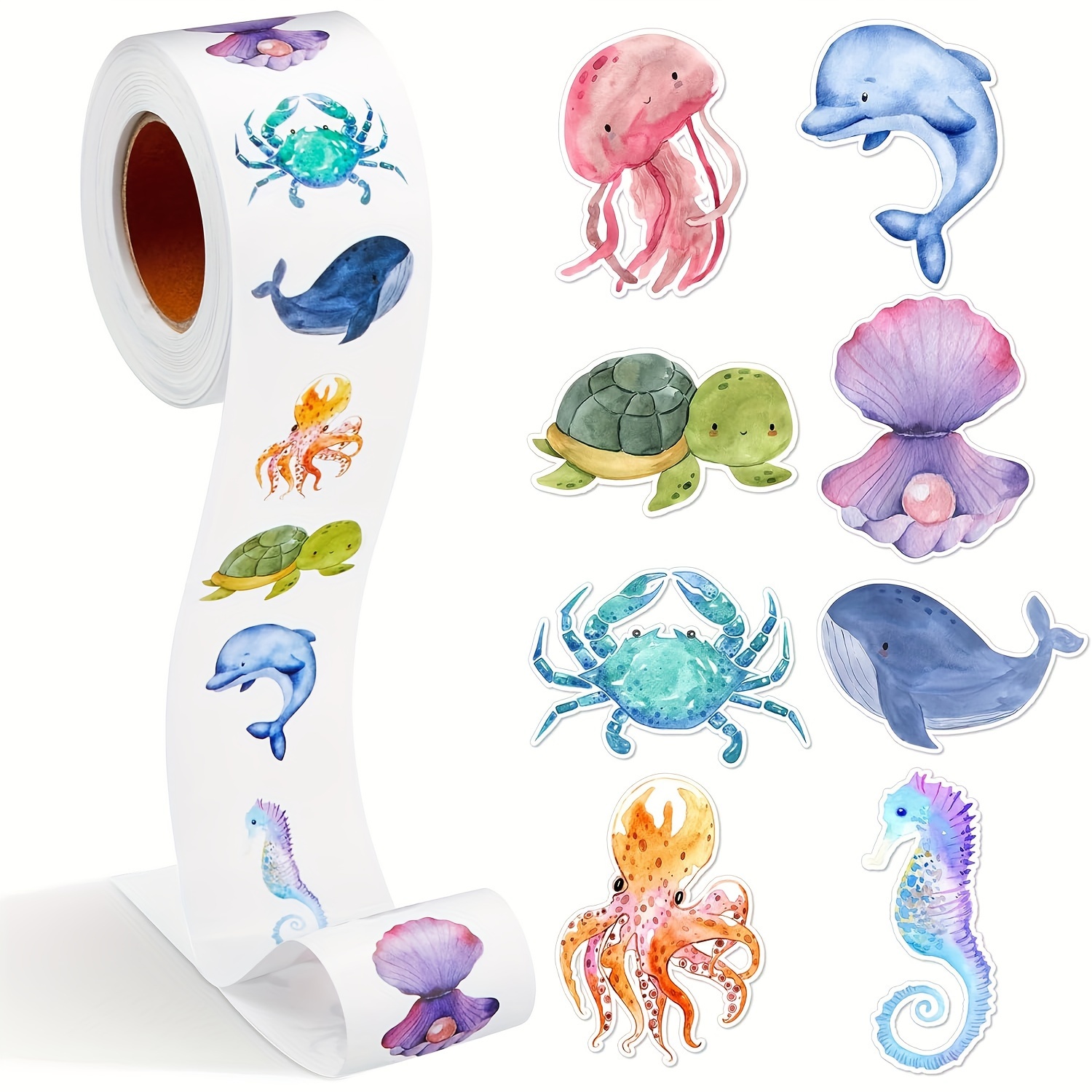 

Ocean-themed Animal Stickers, 500 Pieces Per Roll, Self-adhesive Sea Life Paper Labels For Arts, Crafts, Gifts, Classroom Rewards, Scrapbooking And Stationery Decor