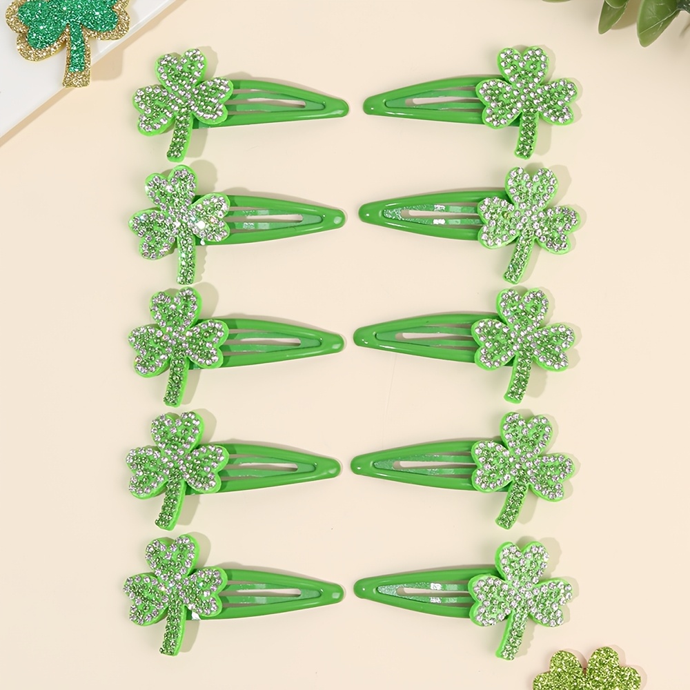 TEMU 10pcs 's Day Shamrock Hair Clips For - Green Shamrock Hairpins Sparkling Hair Accessories For 's Day