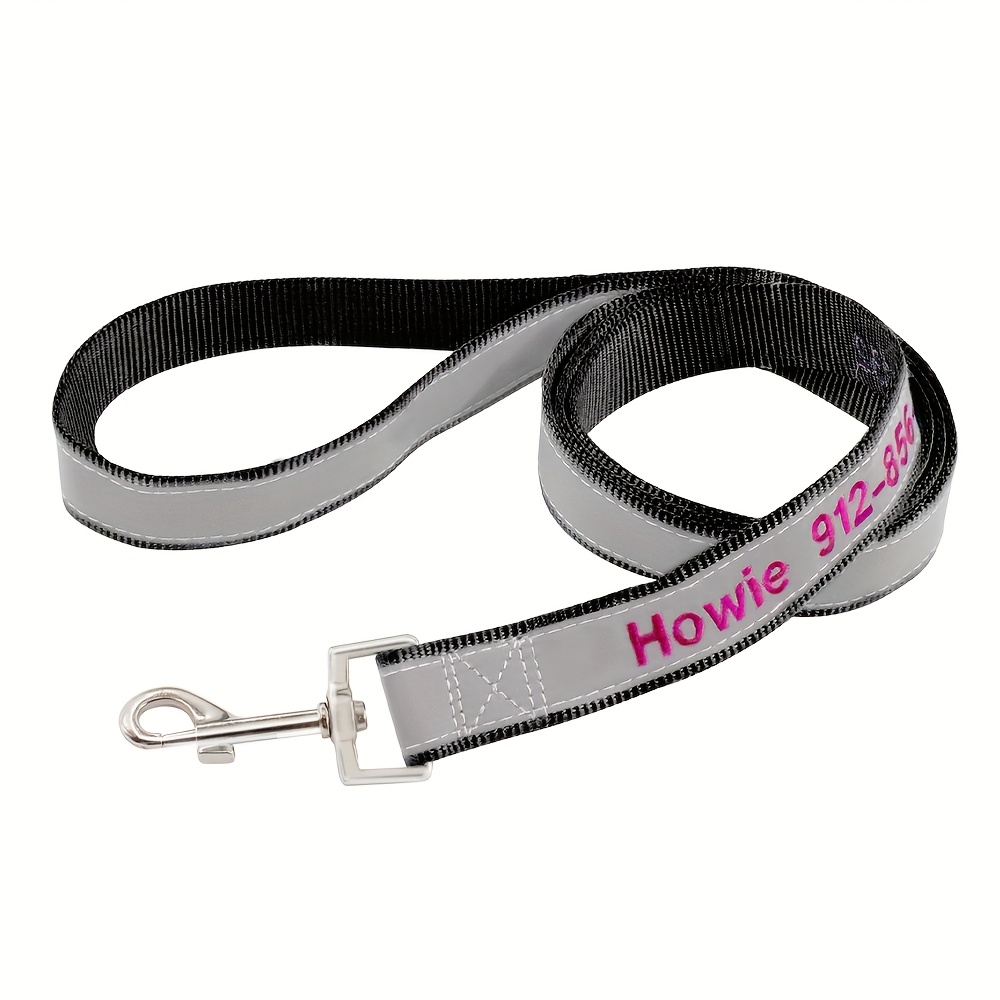TEMU (customized) Nylon Reflective Leash Embroidered And Phone Number Highlight Reflective Safe Travel At Night Suitable For Small Medium Large Dogs