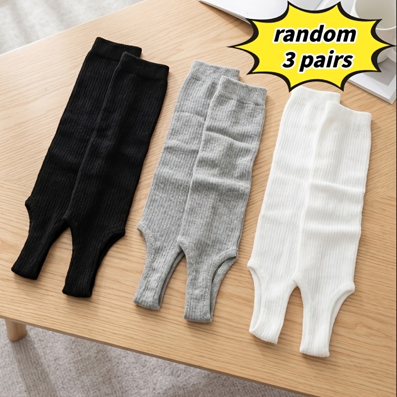TEMU Random 3-pair Women's Long Socks, Over-the-calf Sock Covers, Solid Color Versatile Slouch Socks